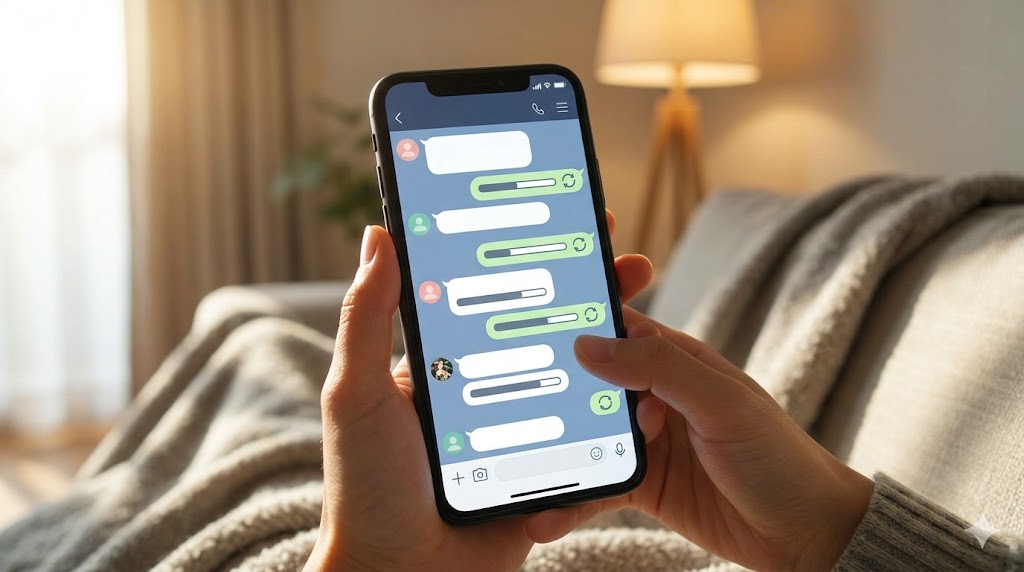 韓国旅行を夢見る日本人のイラスト。ソウルの街並みや美味しい韓国料理（ビビンバ、トッポギなど）を思い浮かべながら、行きたい、食べたいという願望を表現している。