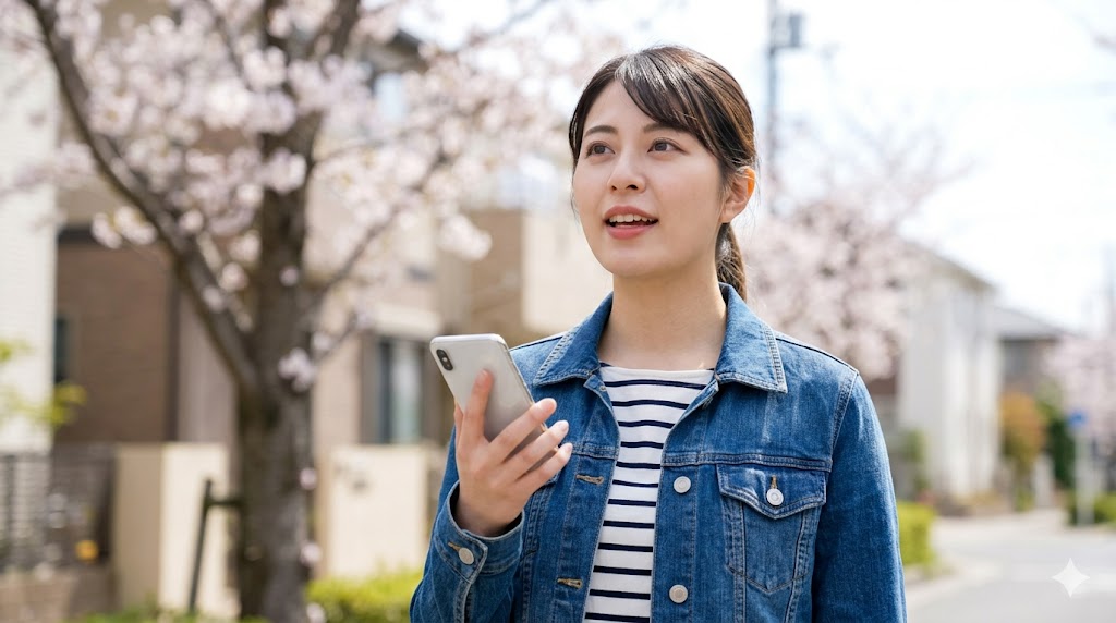 韓国語の学習者が、日常のふとした瞬間に、習った例文を声に出して練習している様子。