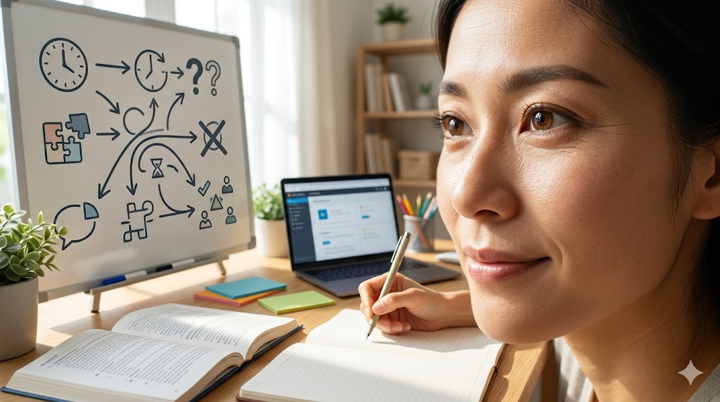 韓国語のヘヨ体（アヨ体・オヨ体）の変則活用、過去形、否定形などの応用ルールを学ぶ日本人女性