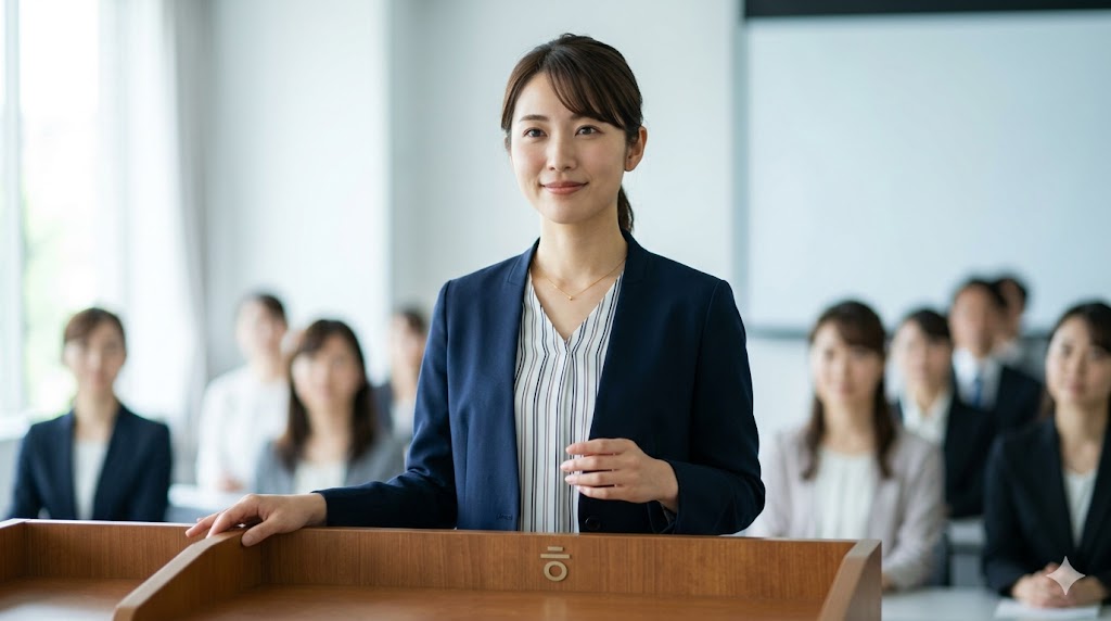 東京の自宅の学習スペースで、アジア人女性が眼鏡をかけ、韓国語のテキストとノートを見つめながら、「-지 않다」の縮約形「-잖다」が持つ、純粋な否定ではなく「確認・同意」という特殊なニュアンスについてじっくりと考えている。
