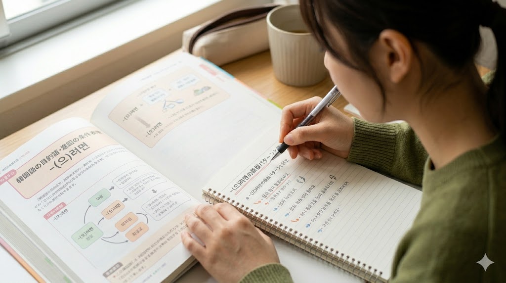 目的と意図を条件化する -려면 の使い方