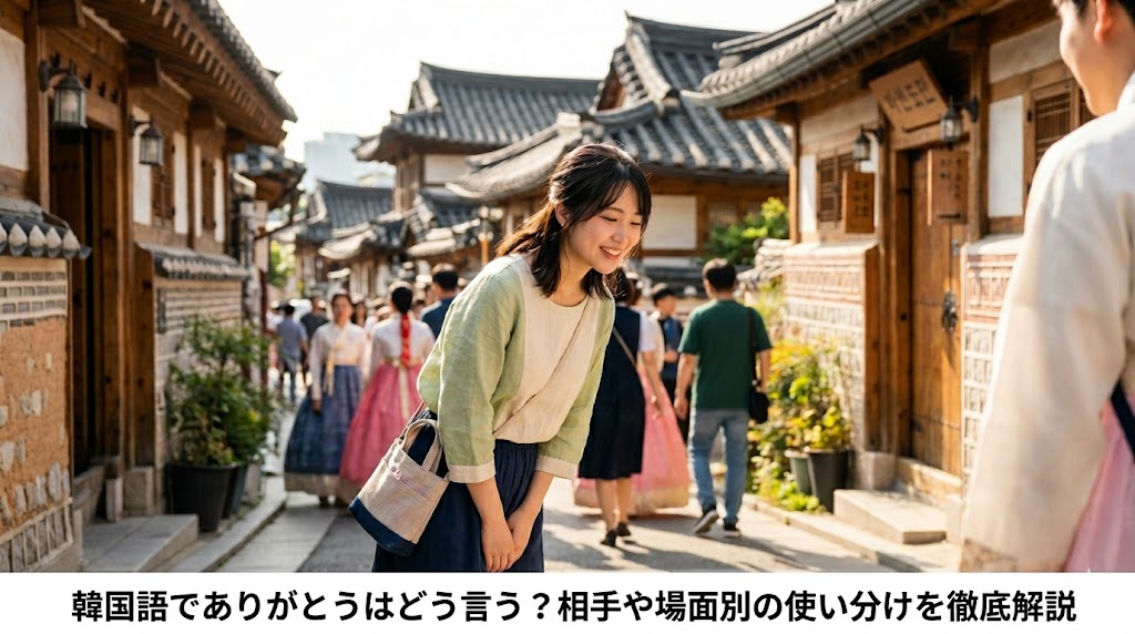 記事のタイトルを文字にして入れて下さい。 「韓国語でありがとうはどう言う？相手や場面別の使い分けを徹底解説」