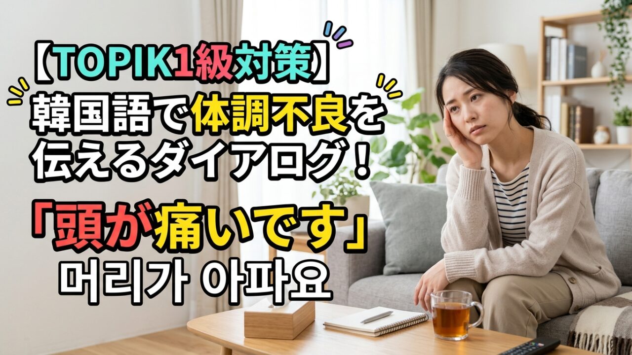 【TOPIK1級対策】韓国語で体調不良を伝えるダイアログ！「頭が痛いです」